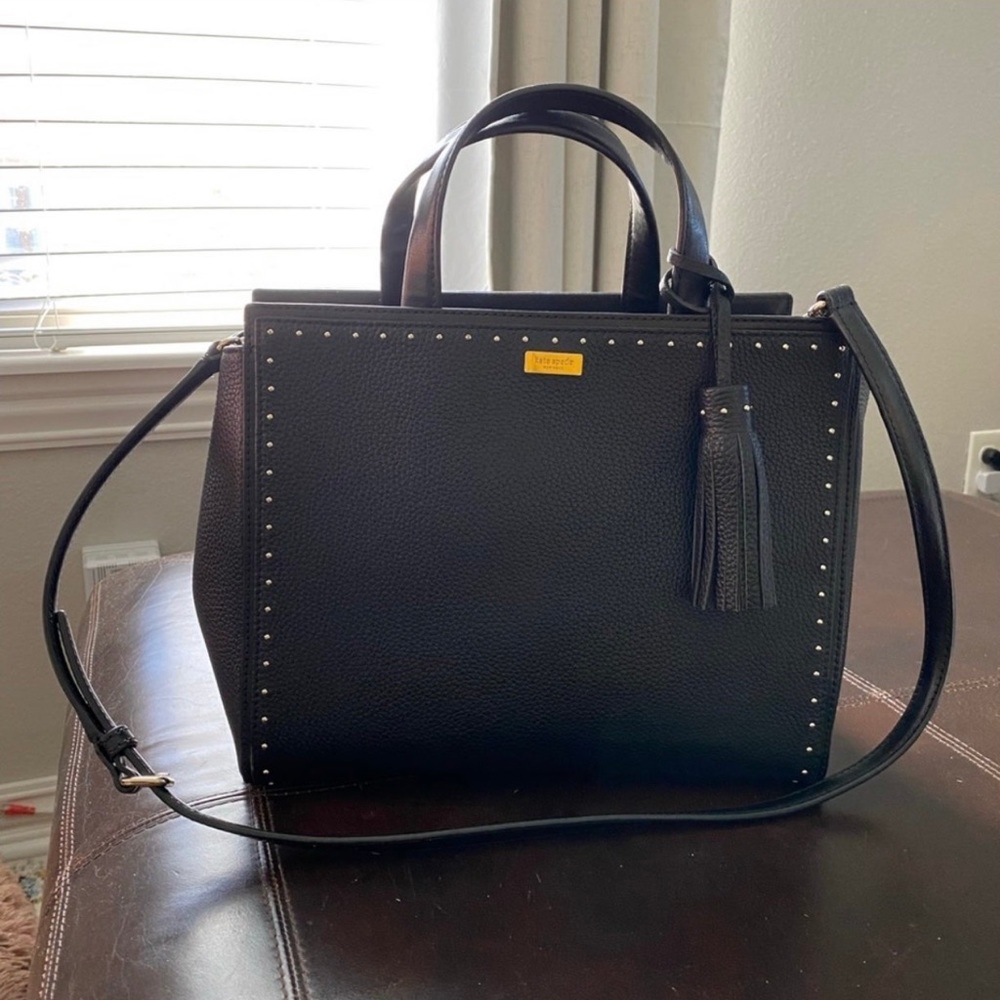 Kate Spade Abby West black leather gold studded satchel